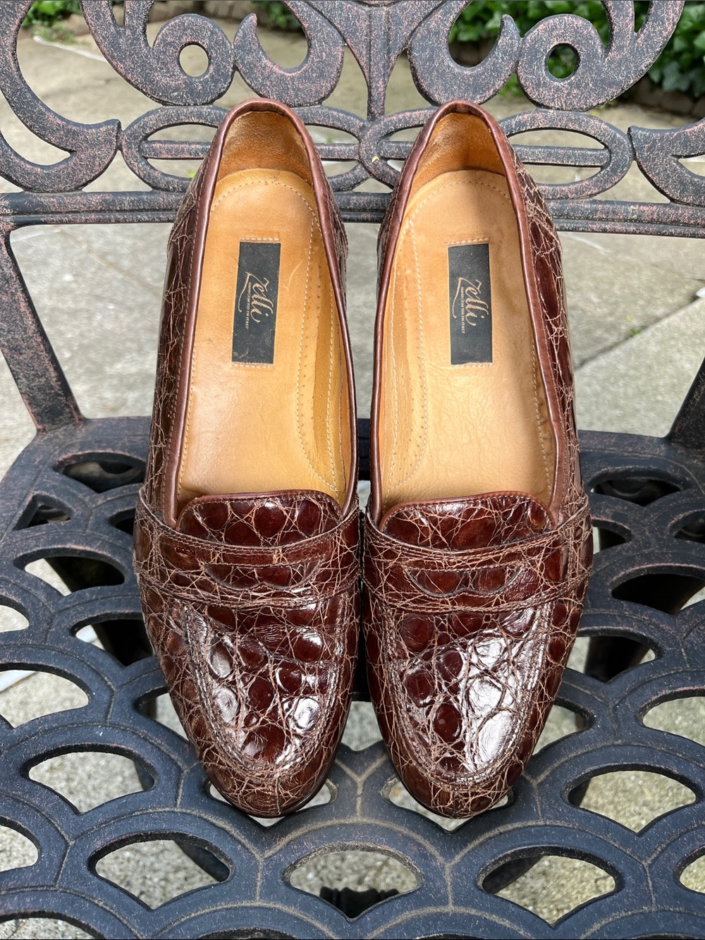 Brown Croc-Embossed Leather Loafers